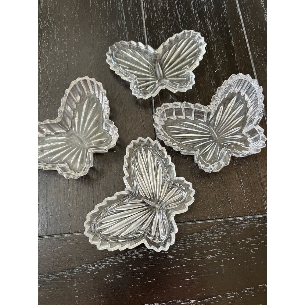 Vintage cut glass butterfly trinket dishes set of two